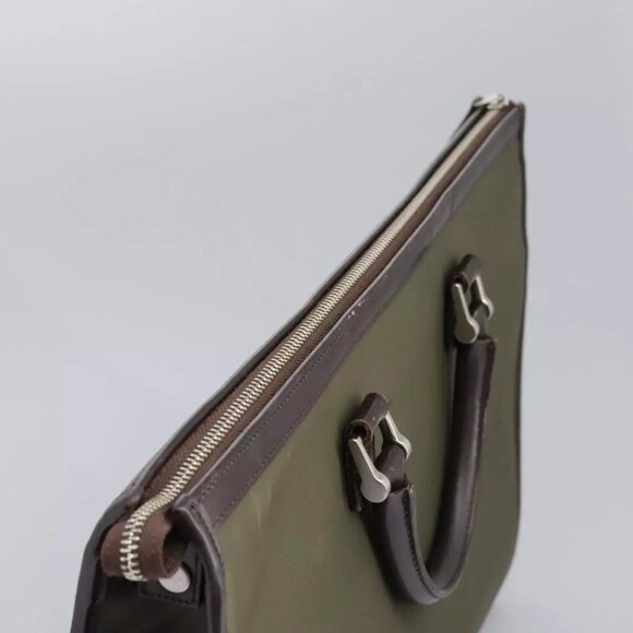 BURBERRY Hand Bag Nylon Leather Khaki Brown Silver Auth - Picture 7 of 16